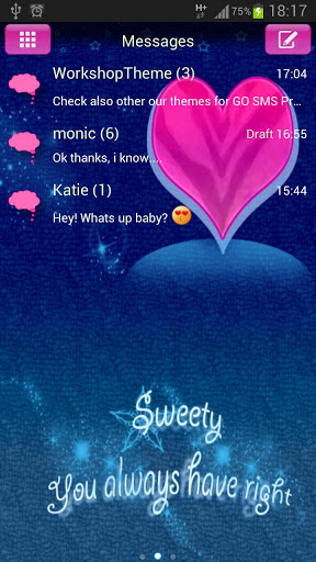 اسکرین شات 2 برنامه Pink Blue Theme GO SMS Pro