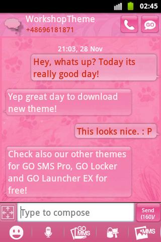 اسکرین شات 2 برنامه Pink 2 GO SMS PRO Theme