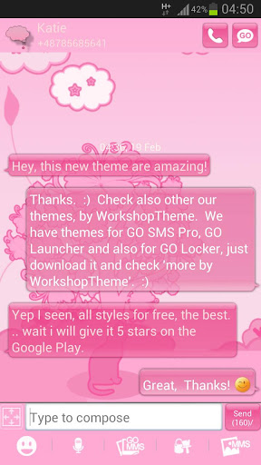 اسکرین شات 2 برنامه Cat Pink Theme GO SMS Pro