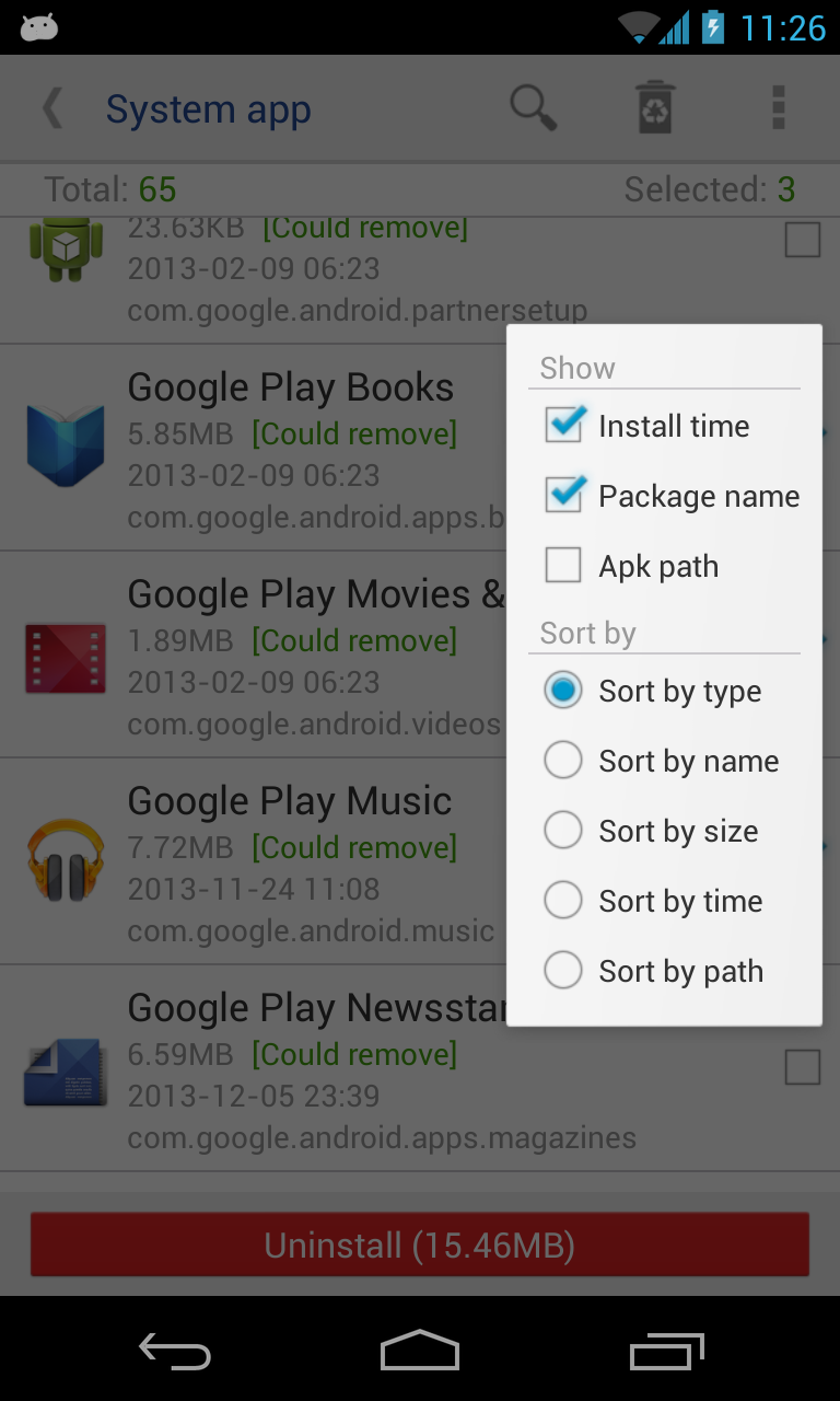 اسکرین شات 2 برنامه System app remover