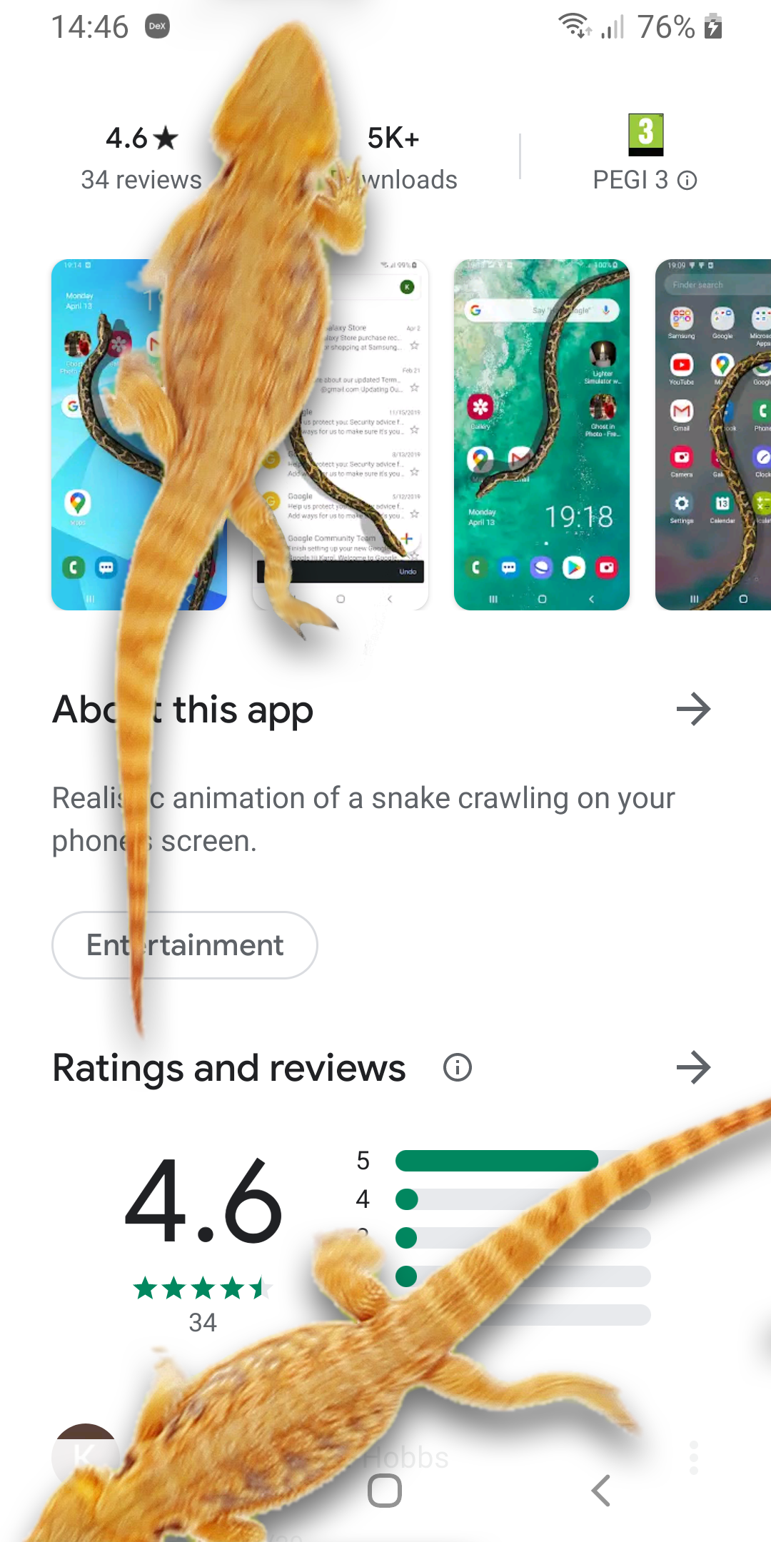 اسکرین شات 2 برنامه Lizard in phone funny joke