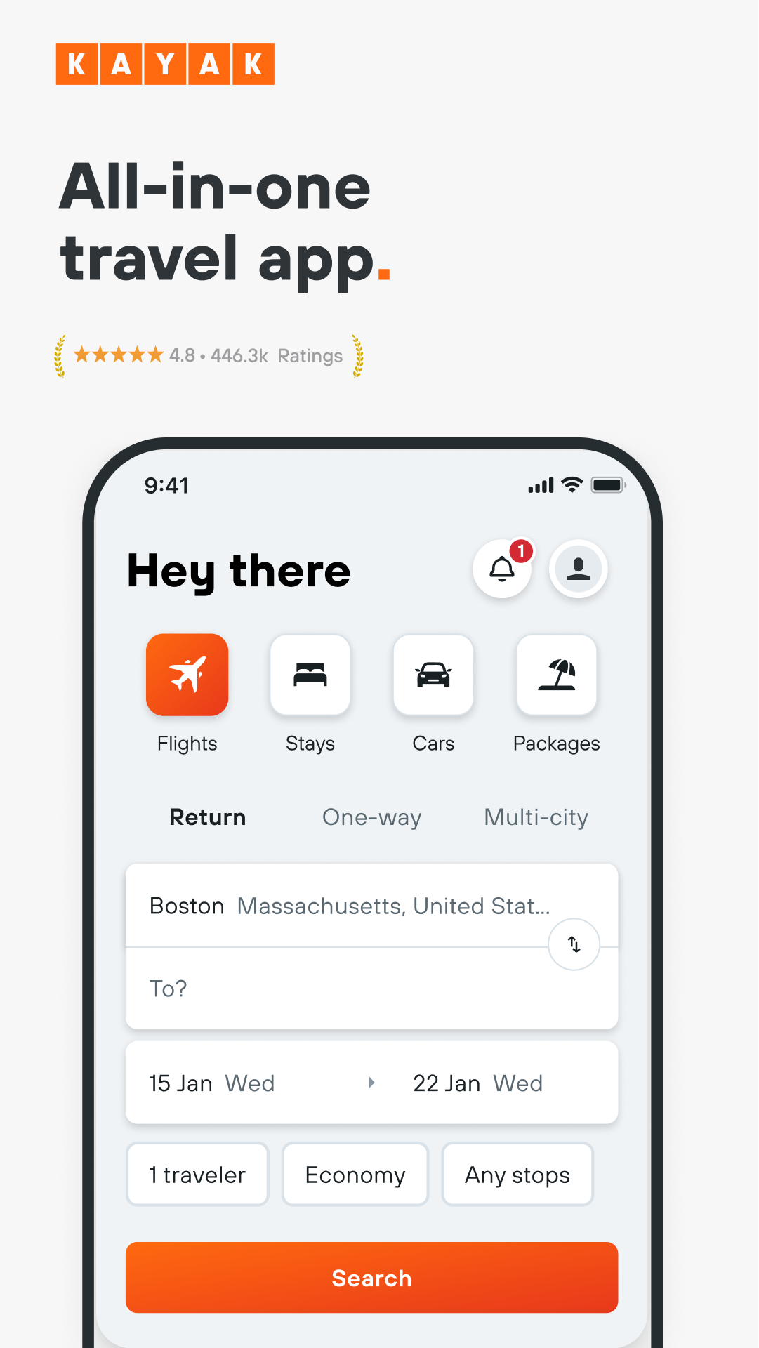 اسکرین شات 1 برنامه KAYAK: Flights, Hotels & Cars