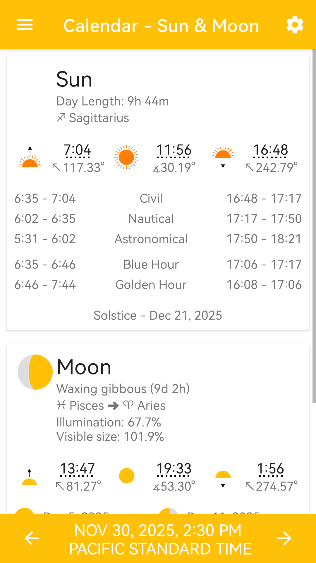 اسکرین شات 1 برنامه Calendar - Sun & Moon