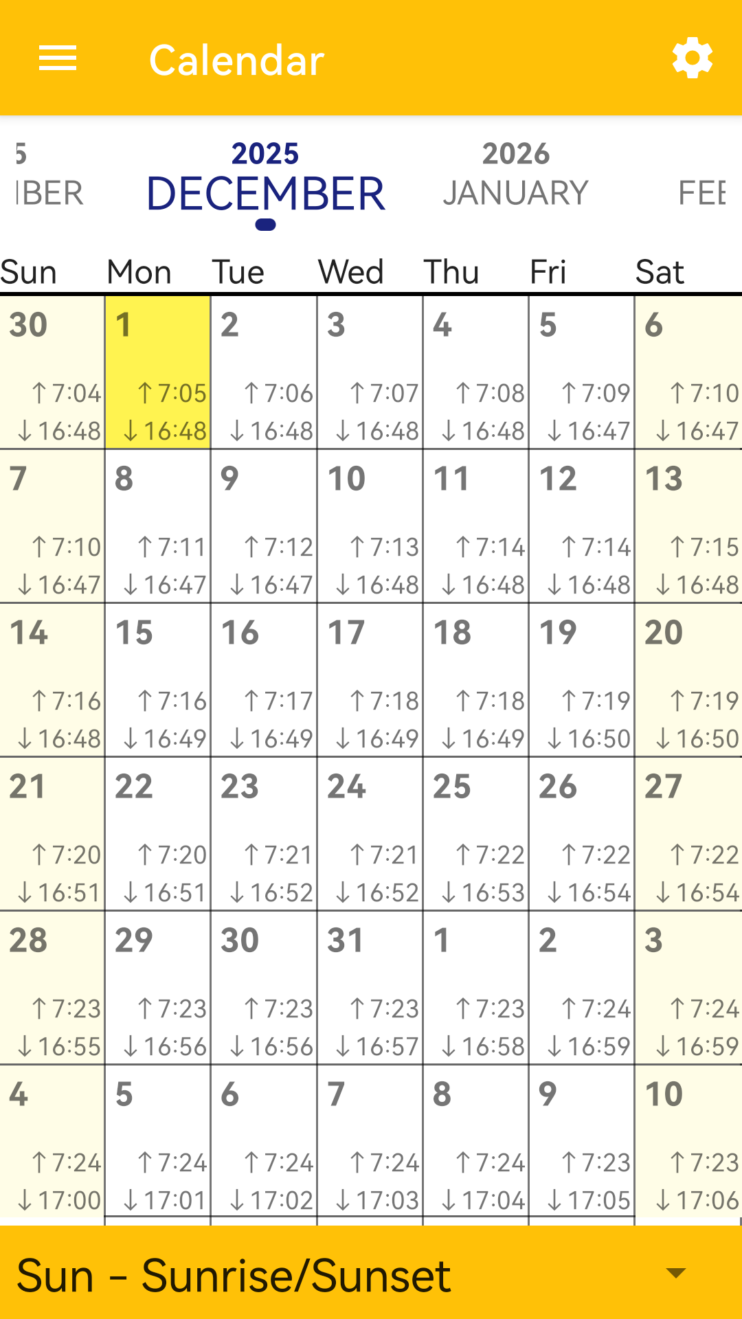 اسکرین شات 5 برنامه Calendar - Sun & Moon