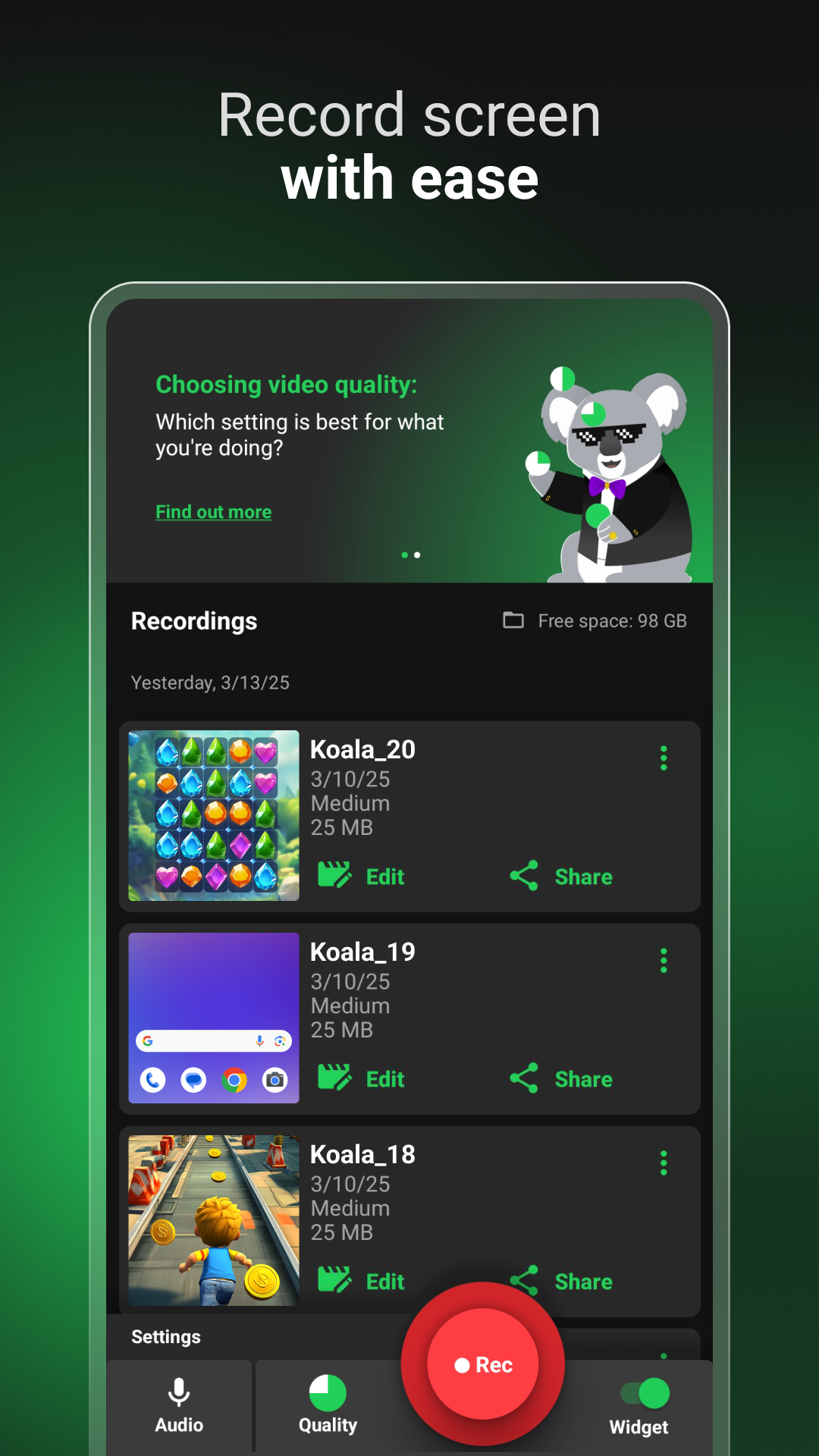 اسکرین شات 2 برنامه Koala Screen Recorder