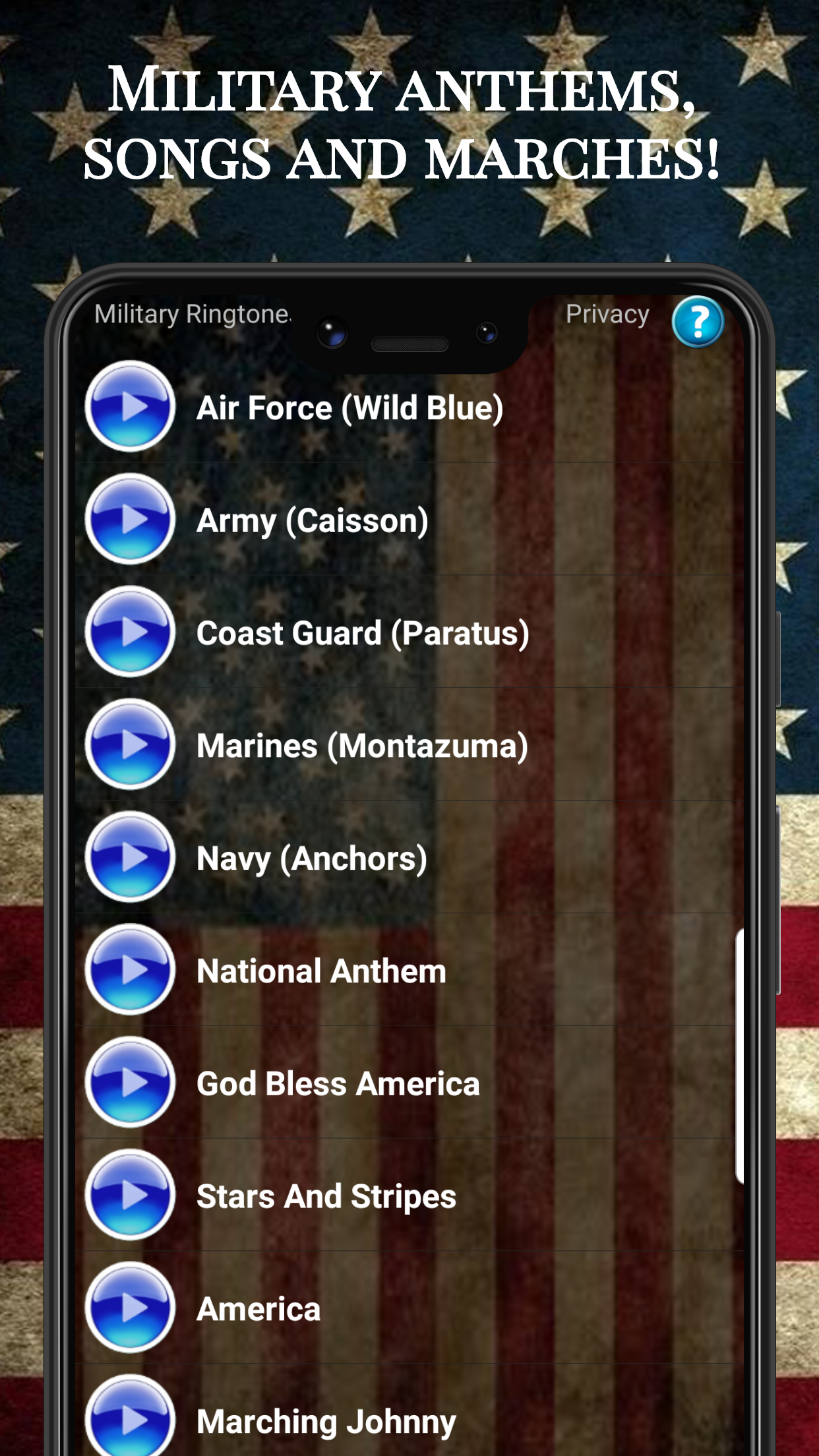 اسکرین شات 1 برنامه Military Ringtones