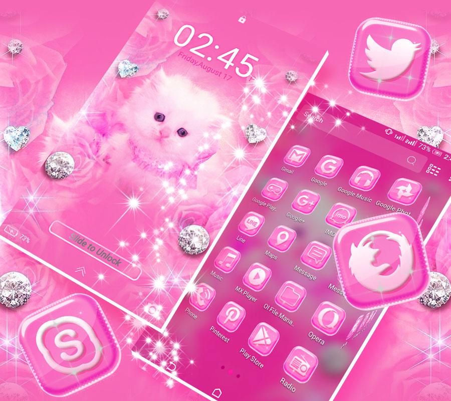 اسکرین شات 6 برنامه Cute Pink Cat Launcher Theme