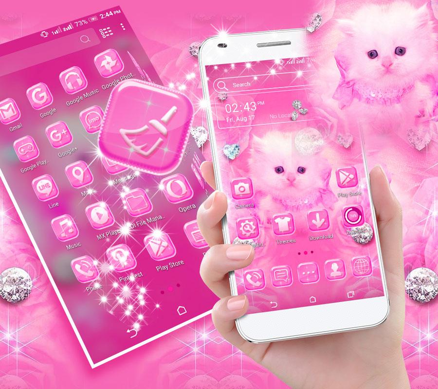 اسکرین شات 5 برنامه Cute Pink Cat Launcher Theme