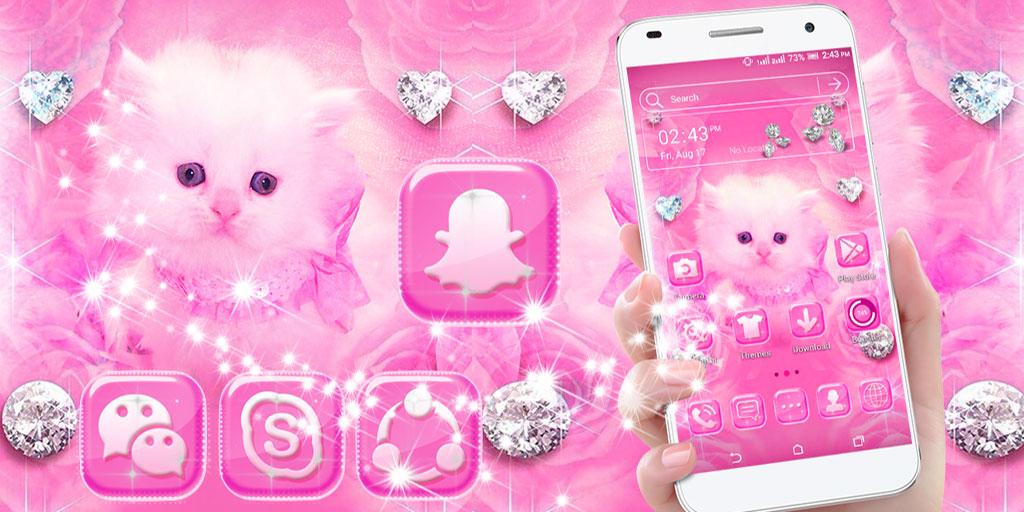 اسکرین شات 2 برنامه Cute Pink Cat Launcher Theme