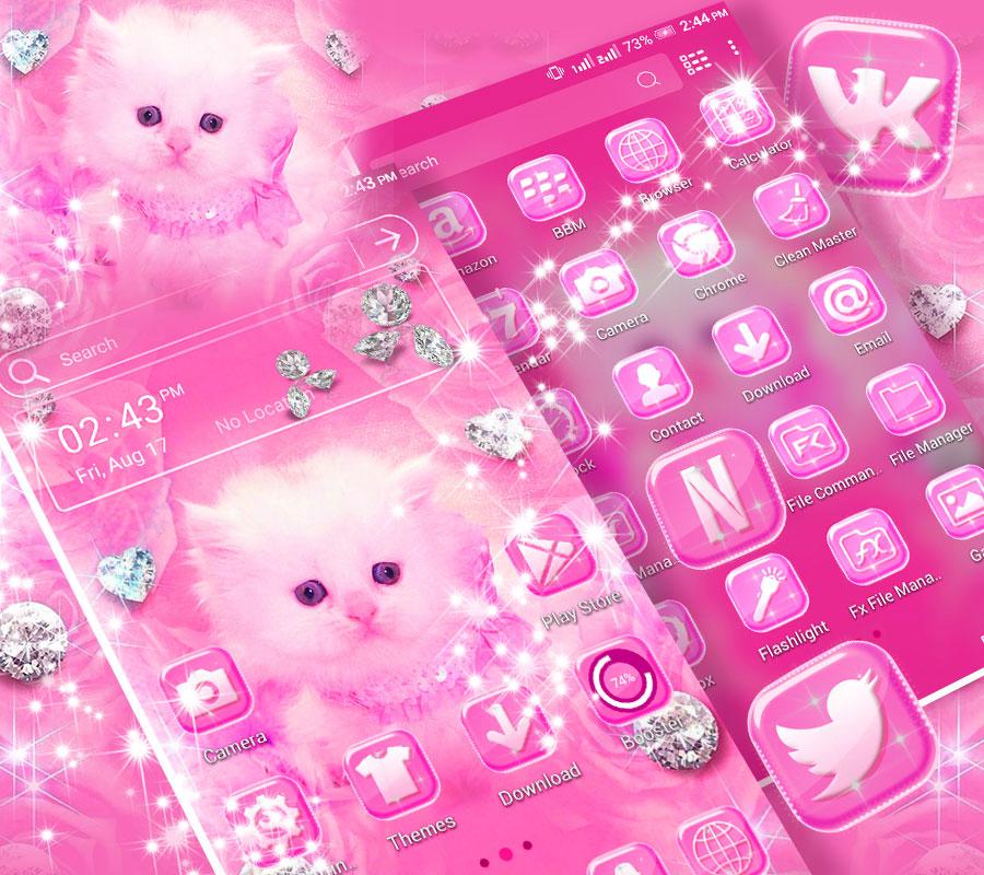اسکرین شات 4 برنامه Cute Pink Cat Launcher Theme