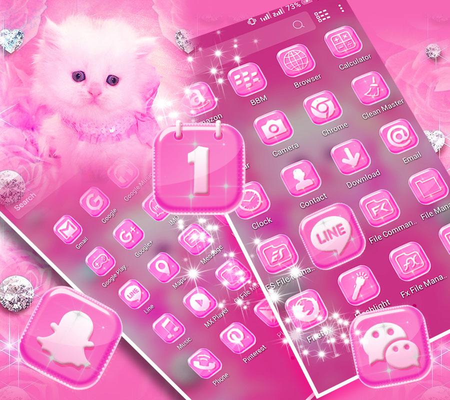 اسکرین شات 1 برنامه Cute Pink Cat Launcher Theme