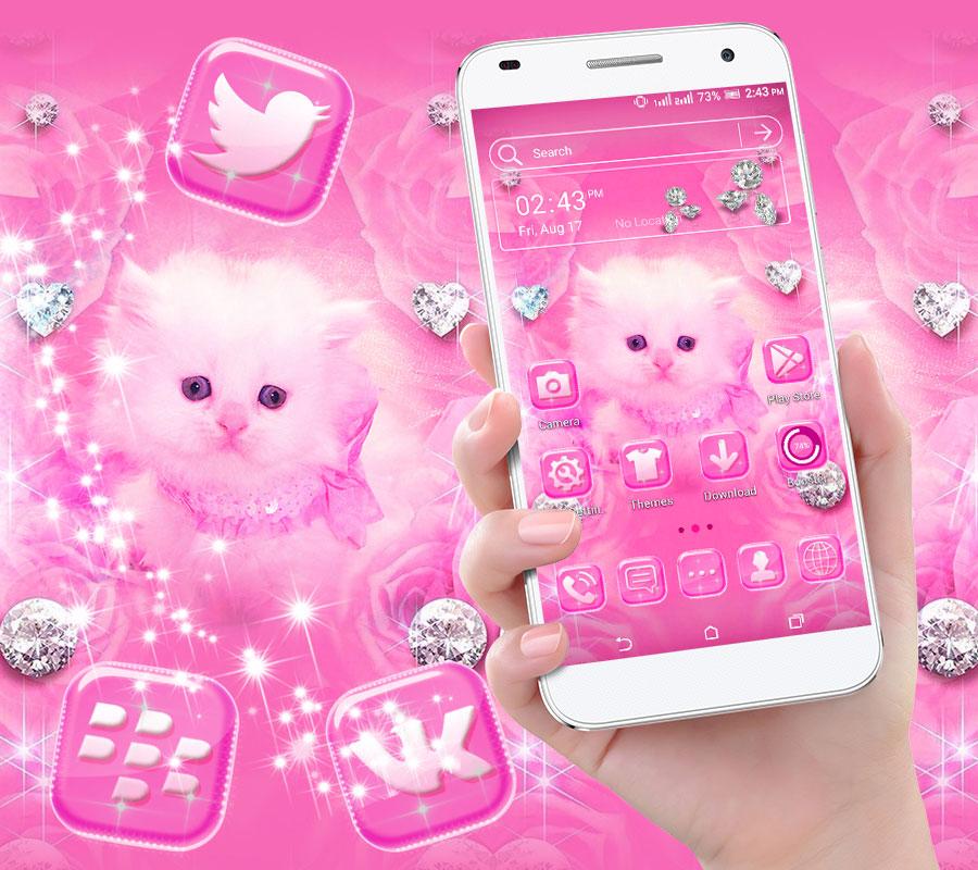 اسکرین شات 3 برنامه Cute Pink Cat Launcher Theme