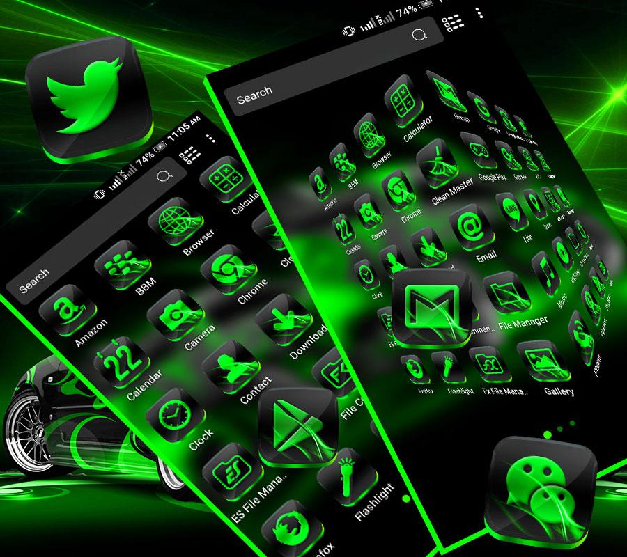 اسکرین شات 1 برنامه Neon Green Car Launcher Theme
