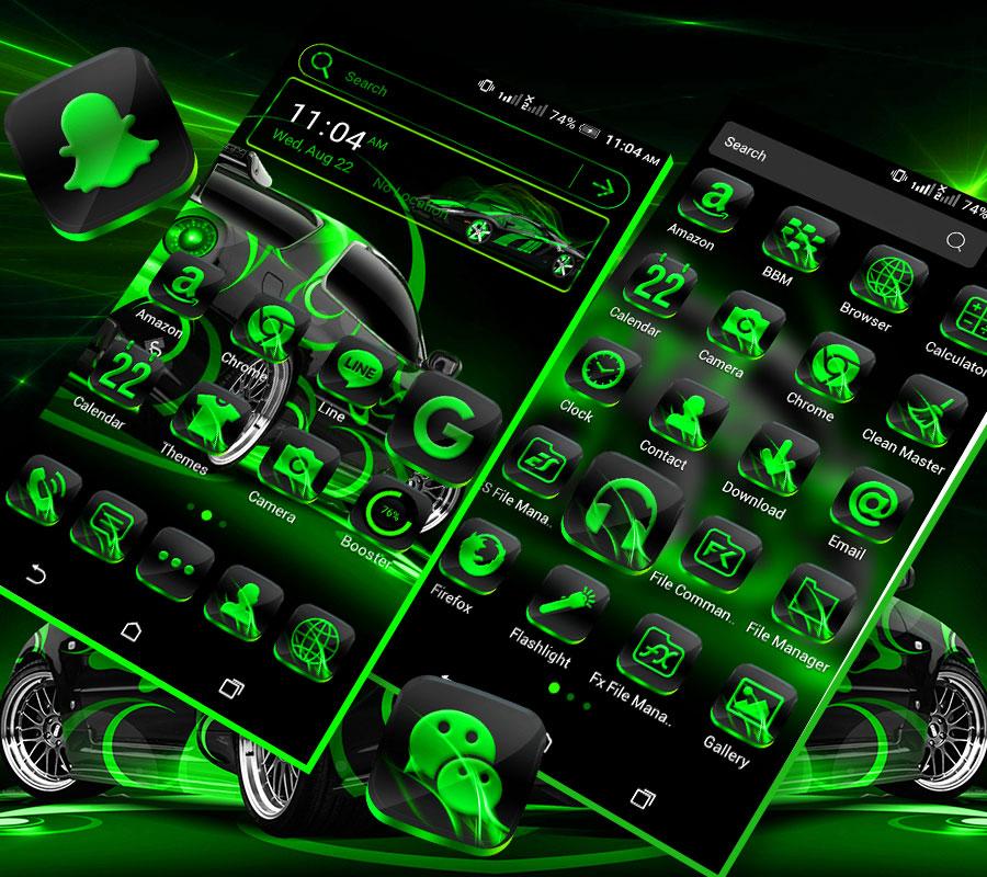 اسکرین شات 3 برنامه Neon Green Car Launcher Theme