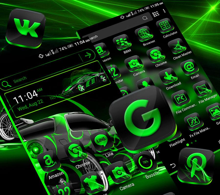 اسکرین شات 4 برنامه Neon Green Car Launcher Theme