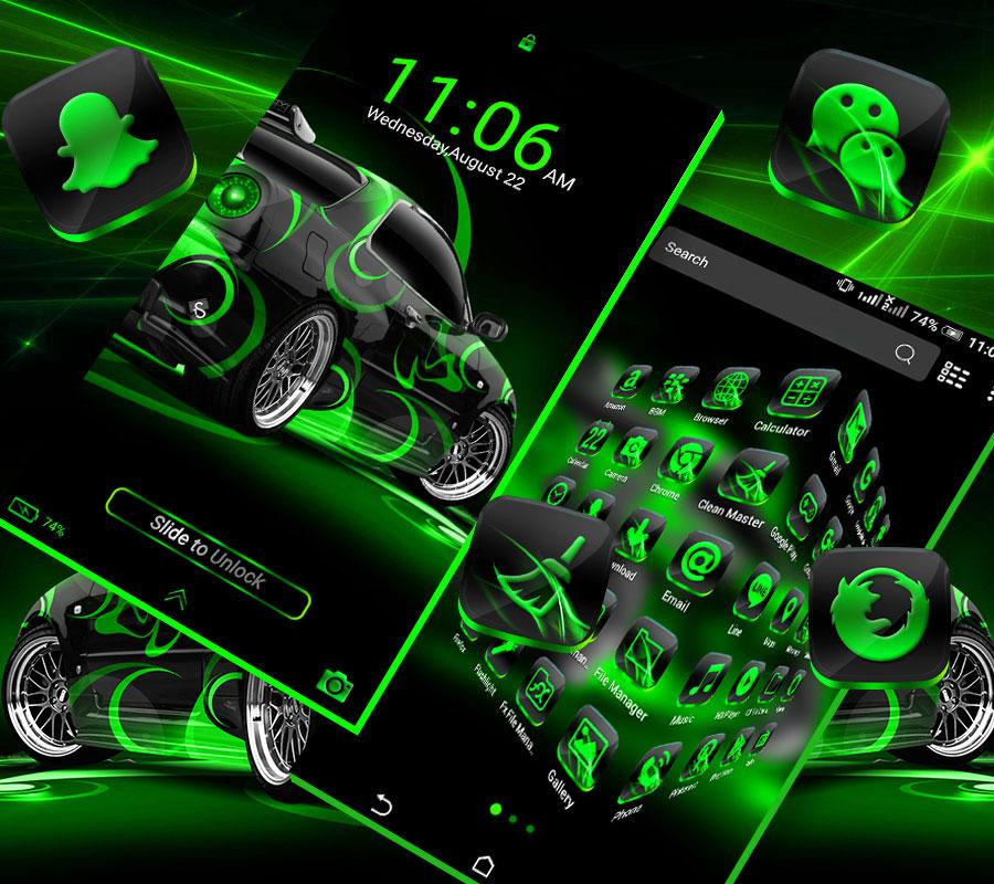 اسکرین شات 6 برنامه Neon Green Car Launcher Theme