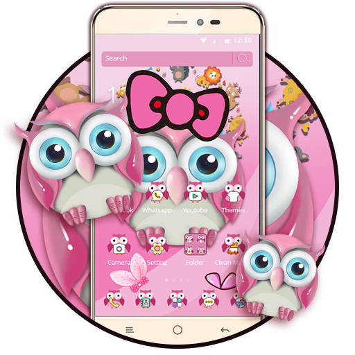 اسکرین شات برنامه Pink Owl Lovely Cartoon Mobile Theme 5