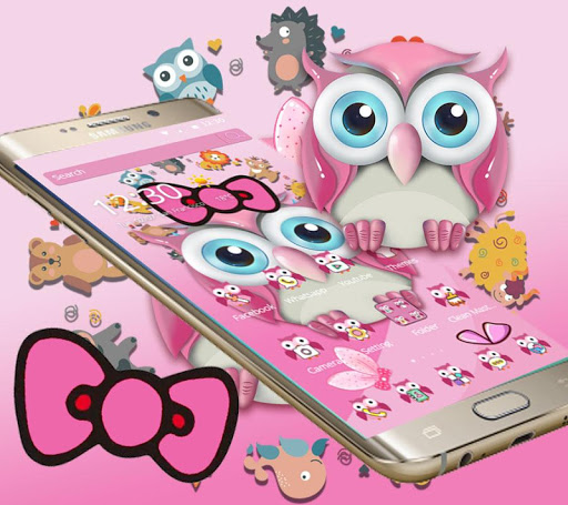 اسکرین شات برنامه Pink Owl Lovely Cartoon Mobile Theme 2