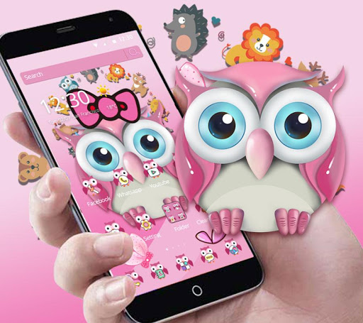 اسکرین شات برنامه Pink Owl Lovely Cartoon Mobile Theme 1