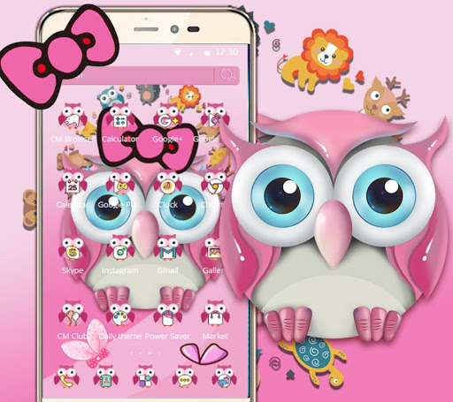 اسکرین شات برنامه Pink Owl Lovely Cartoon Mobile Theme 3