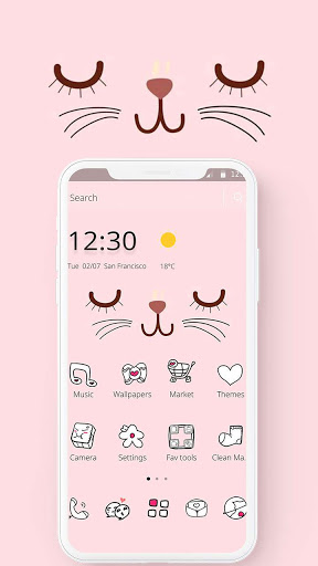 اسکرین شات 1 برنامه Pink Cute Cartoon Kitty Face Theme