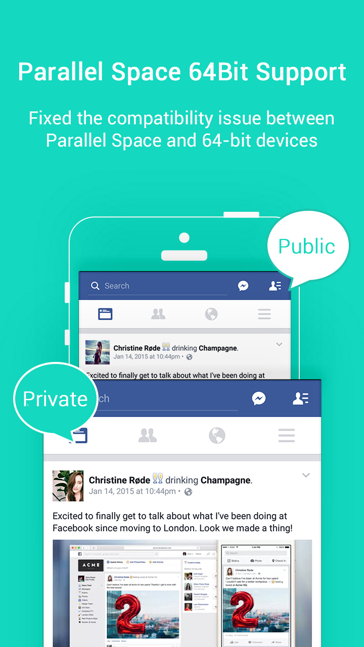 اسکرین شات 1 برنامه Parallel Space - 64Bit Support