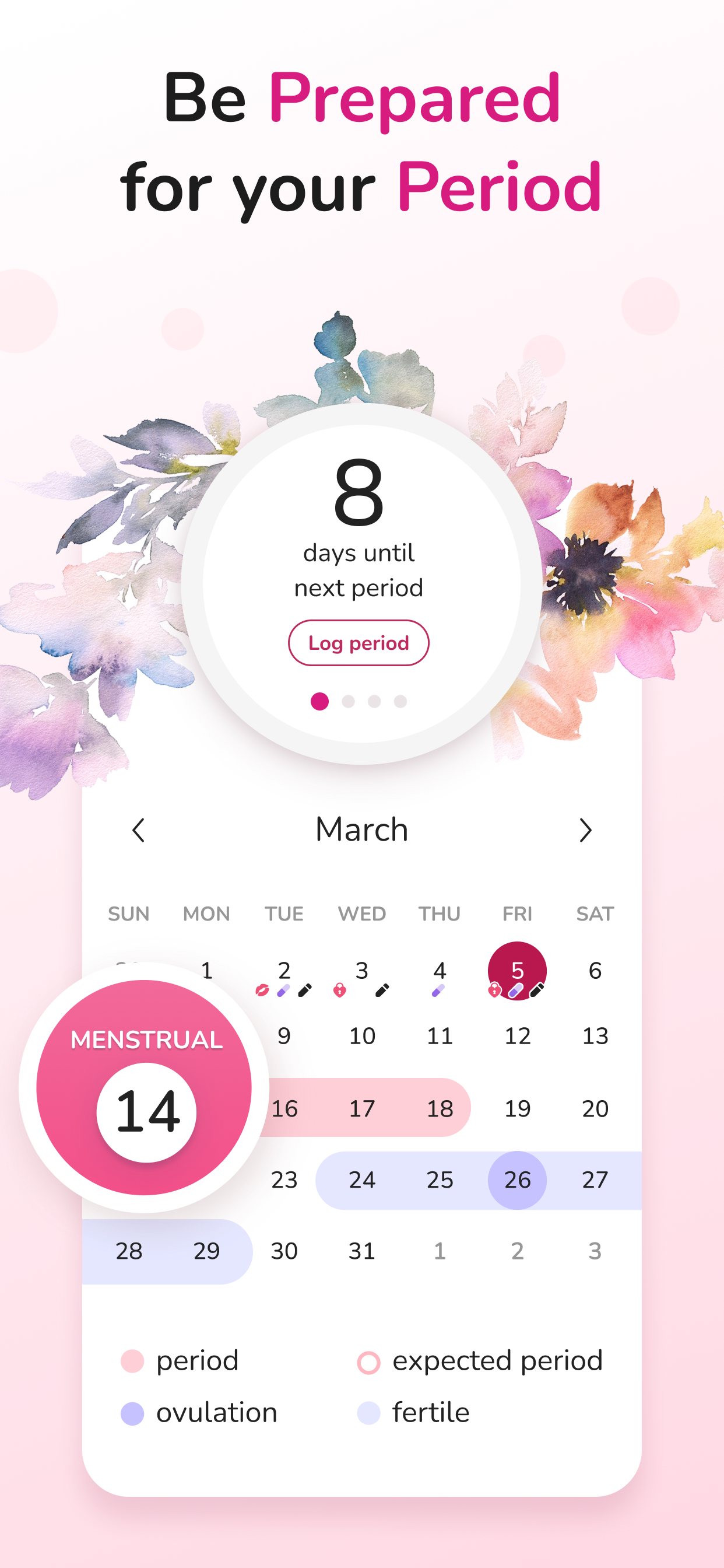 اسکرین شات 2 برنامه Period Calendar, Cycle Tracker