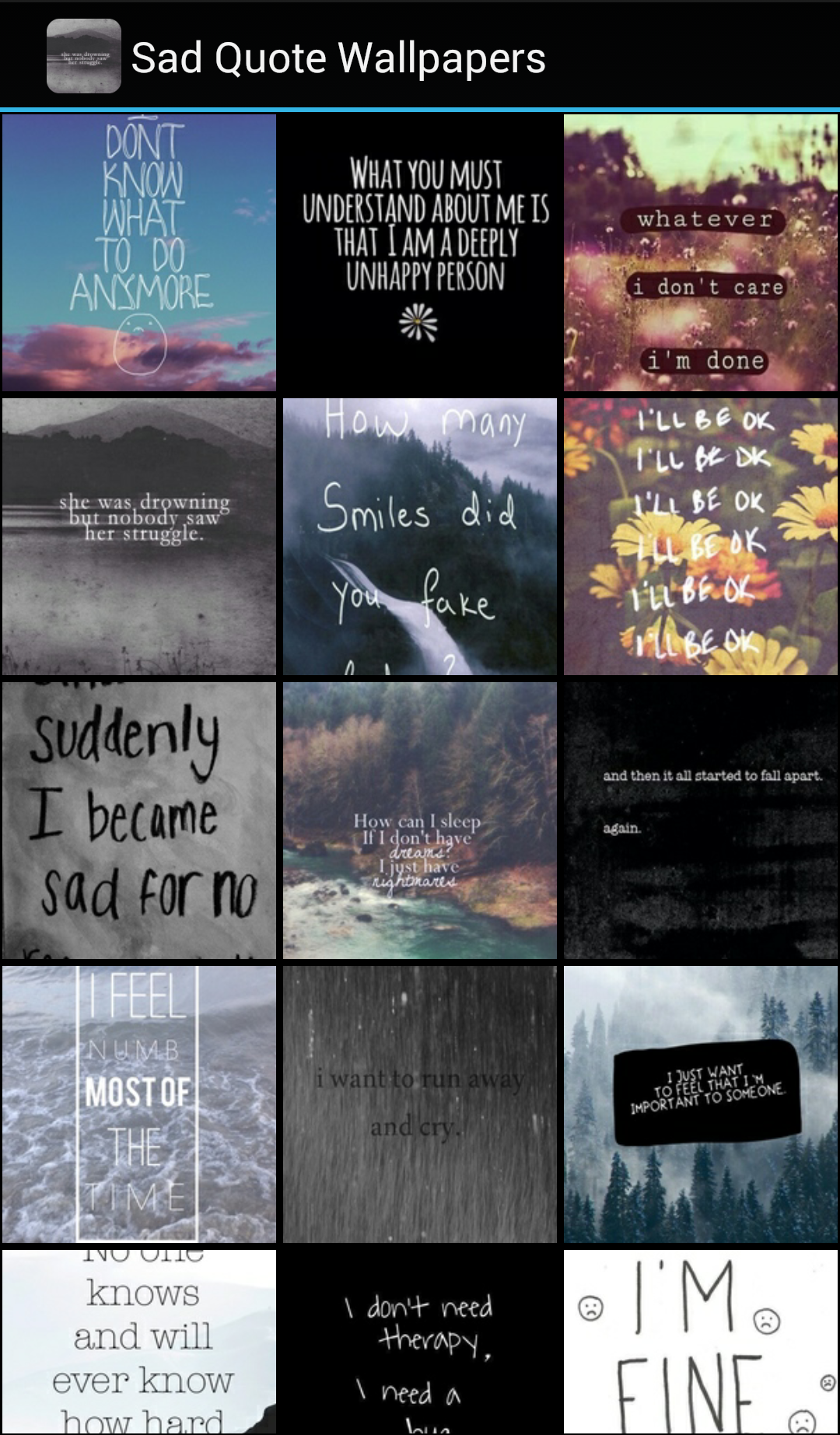 اسکرین شات 1 برنامه Sad Quote Wallpapers