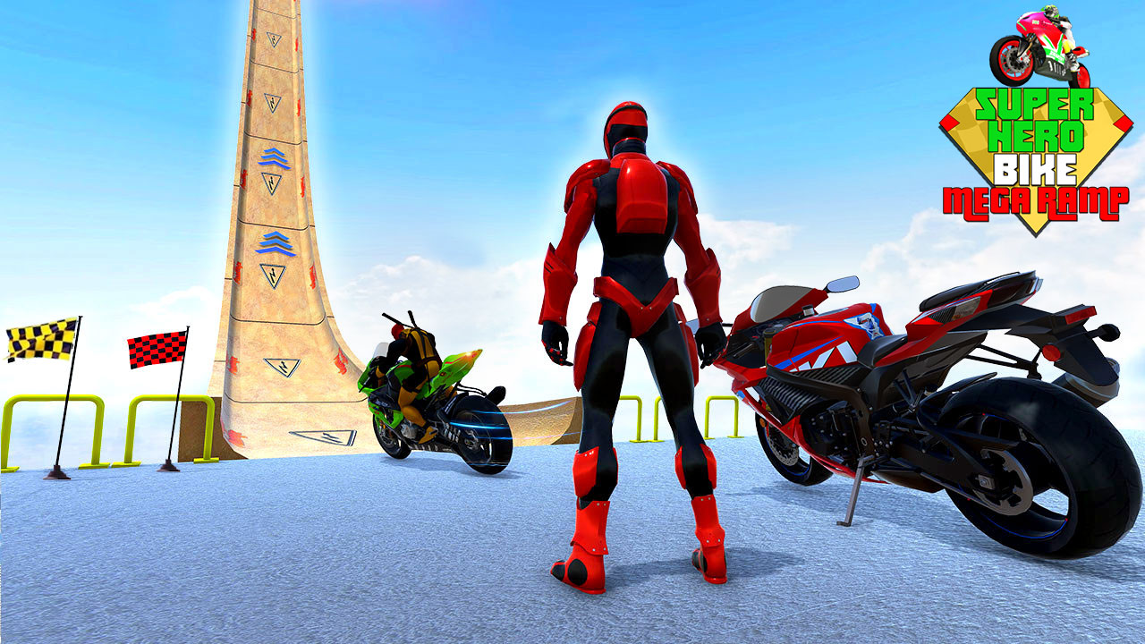 اسکرین شات 2 برنامه Superhero Bike Game Stunt Race