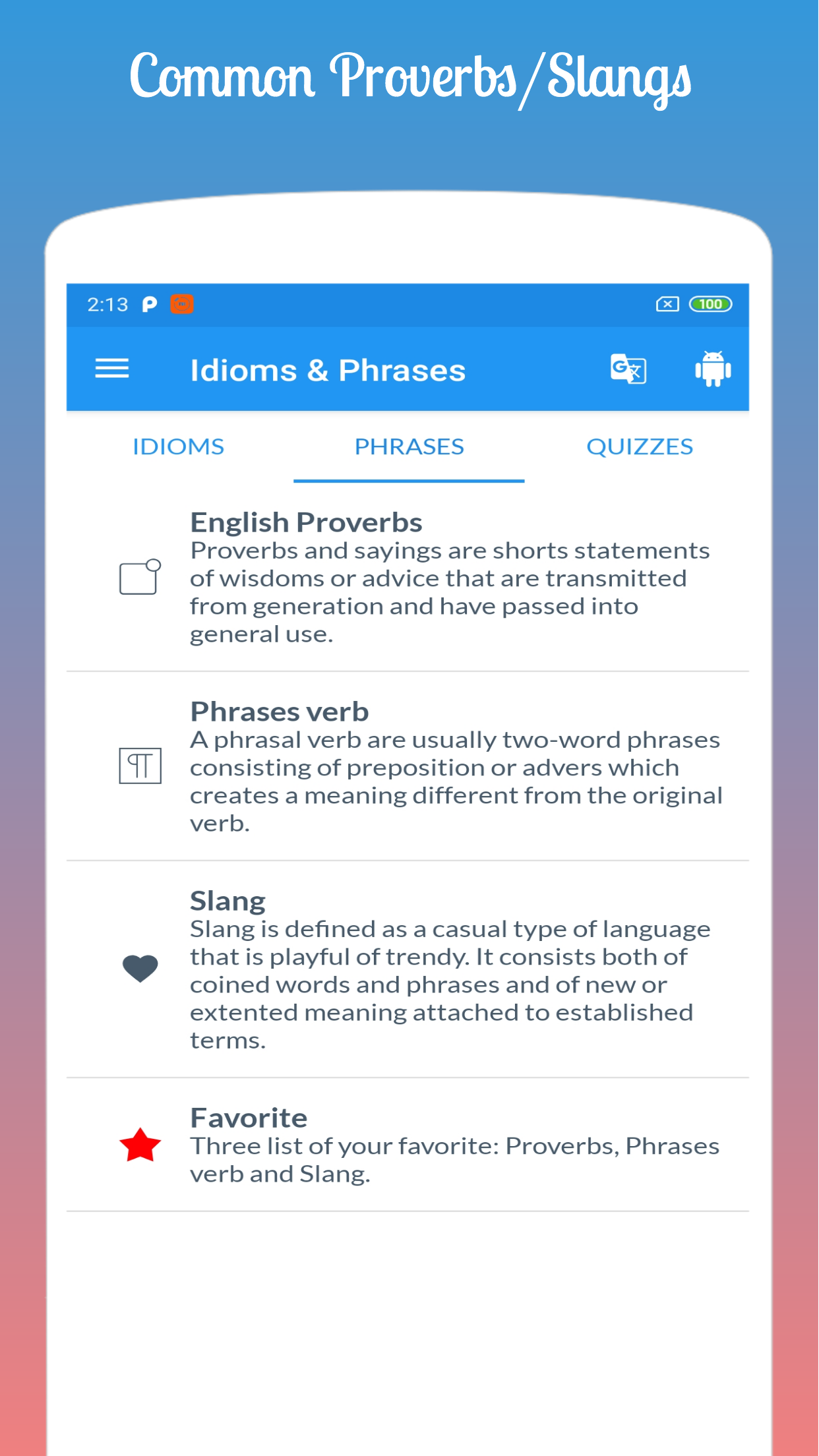 اسکرین شات 3 برنامه English Idioms & Phrases