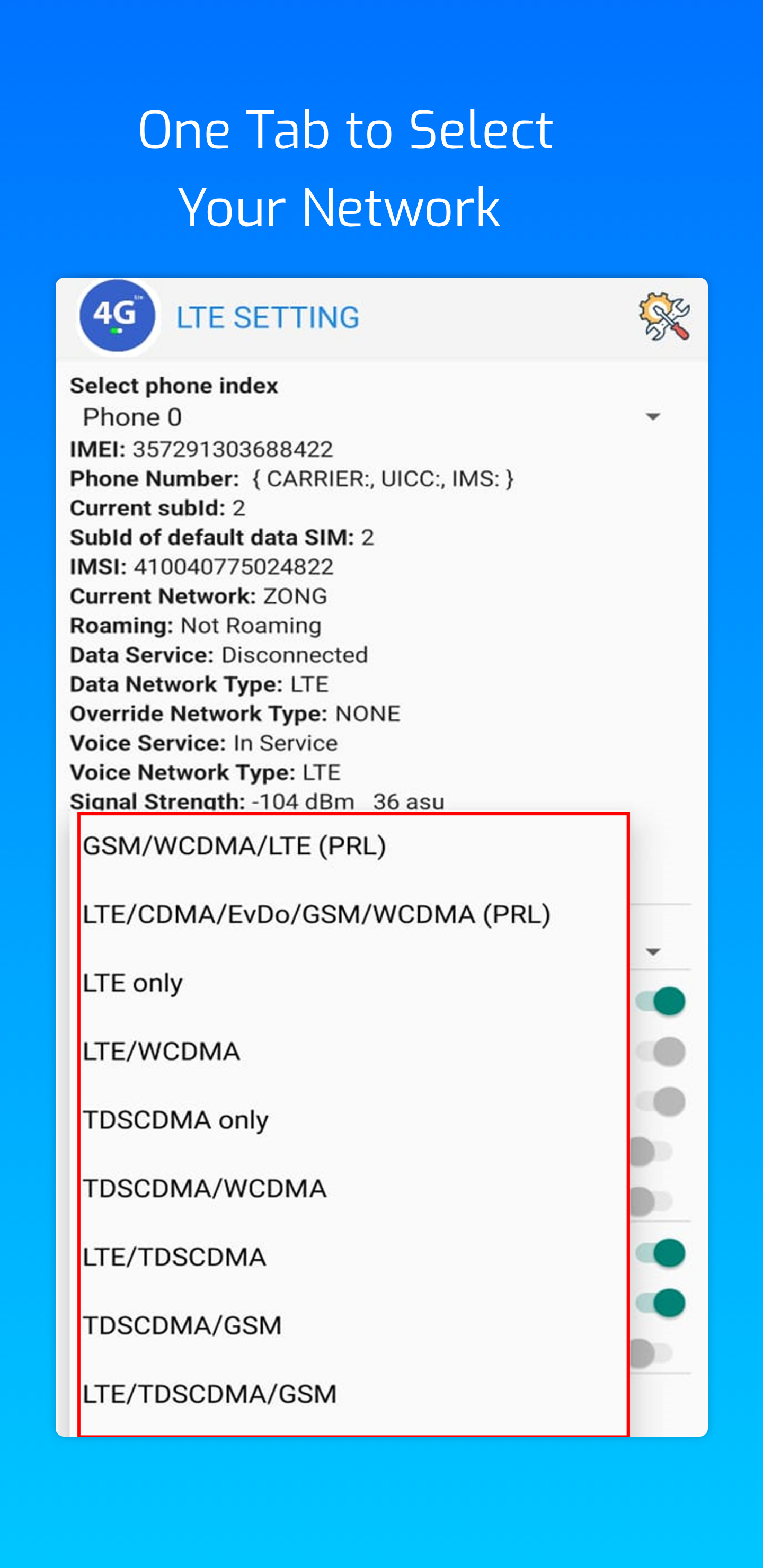 اسکرین شات 2 برنامه 4G Lte Network Mode Only