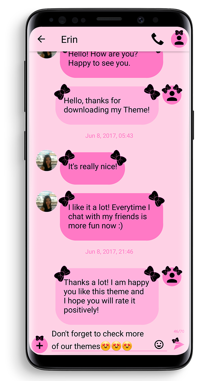 اسکرین شات 1 برنامه SMS Theme Ribbon Black - pink