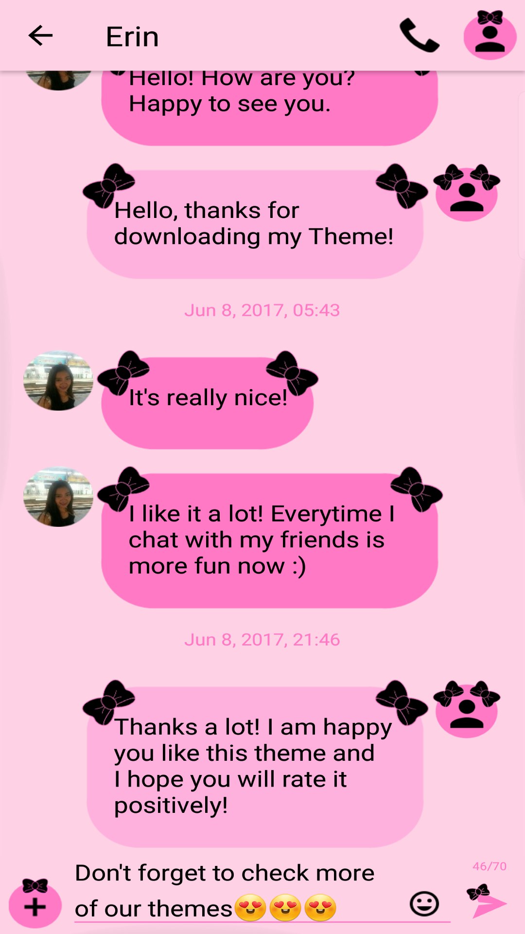 اسکرین شات 6 برنامه SMS Theme Ribbon Black - pink