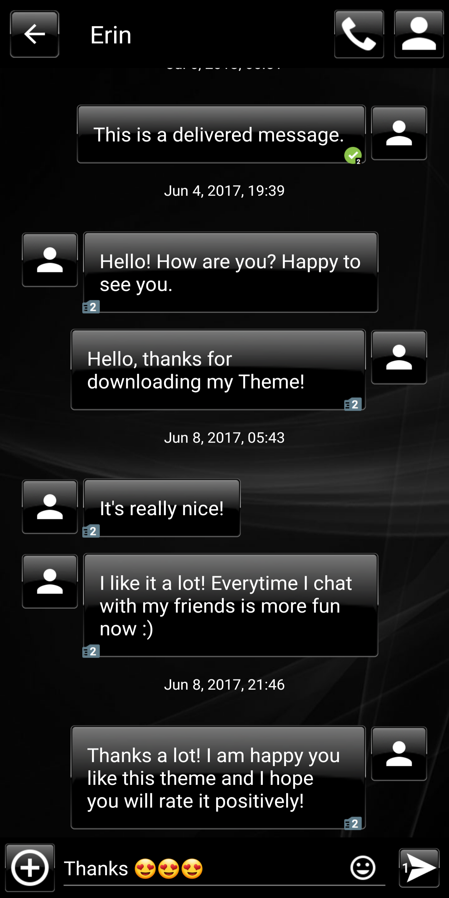 اسکرین شات 2 برنامه SMS Theme Dusk Black messages