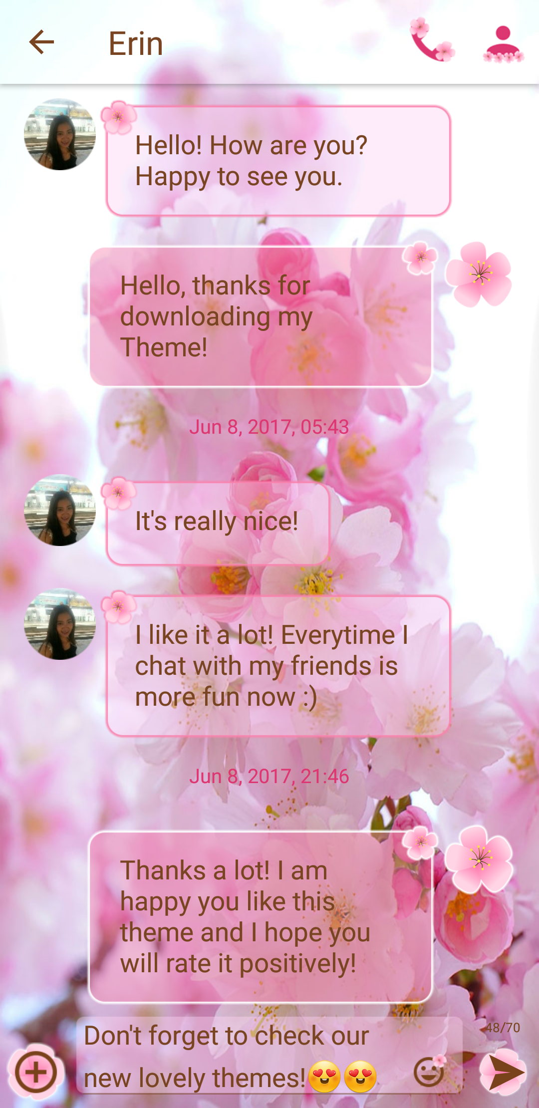 اسکرین شات 5 برنامه SMS Theme Love Cherry - pink