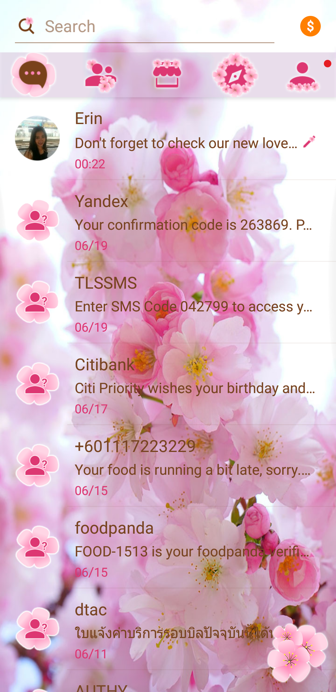 اسکرین شات 6 برنامه SMS Theme Love Cherry - pink