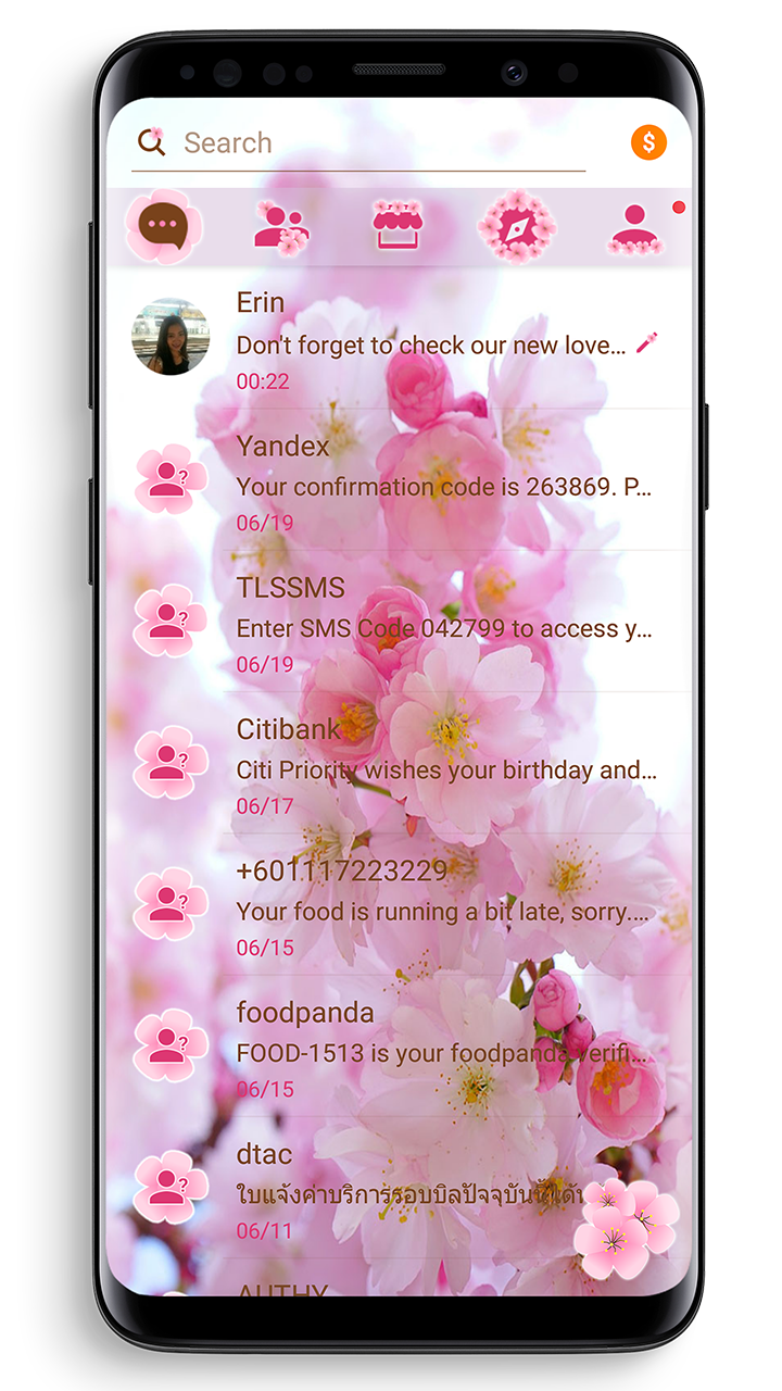 اسکرین شات 3 برنامه SMS Theme Love Cherry - pink