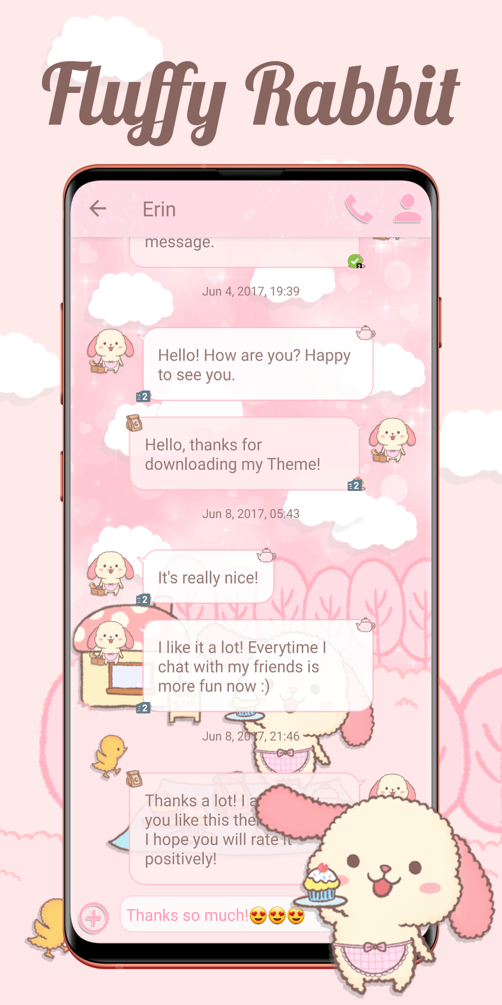 اسکرین شات 2 برنامه SMS Theme Rabbit Fluffy Pink