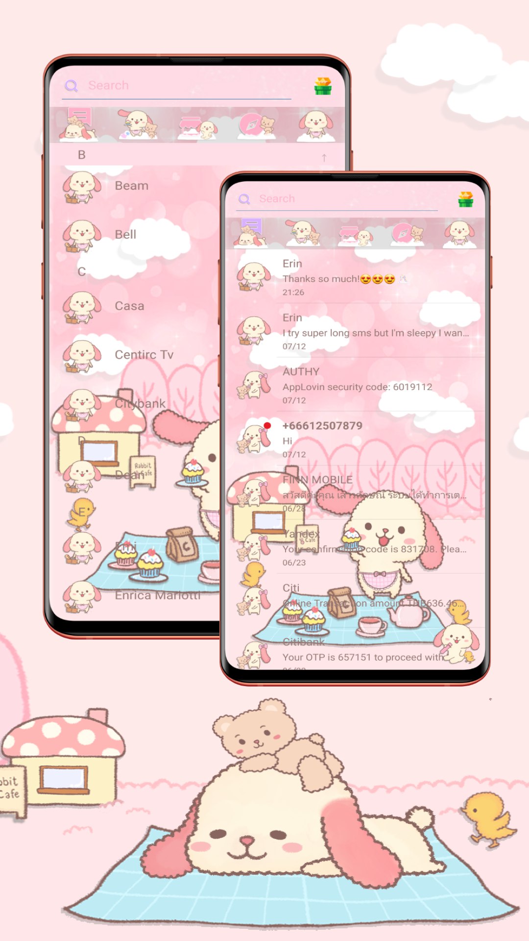 اسکرین شات 3 برنامه SMS Theme Rabbit Fluffy Pink