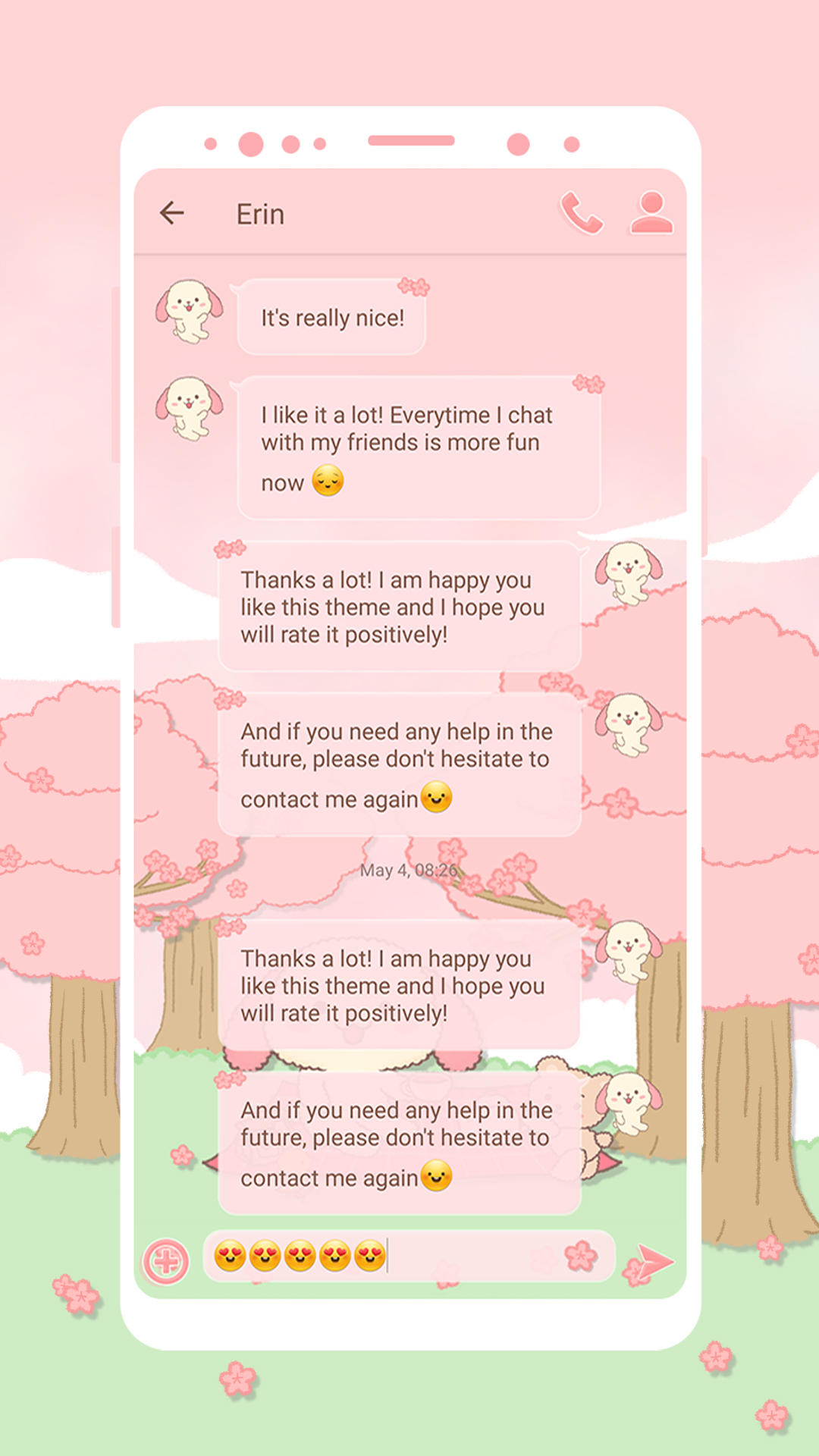 اسکرین شات 2 برنامه SMS Theme Rabbit Sakura - Pink
