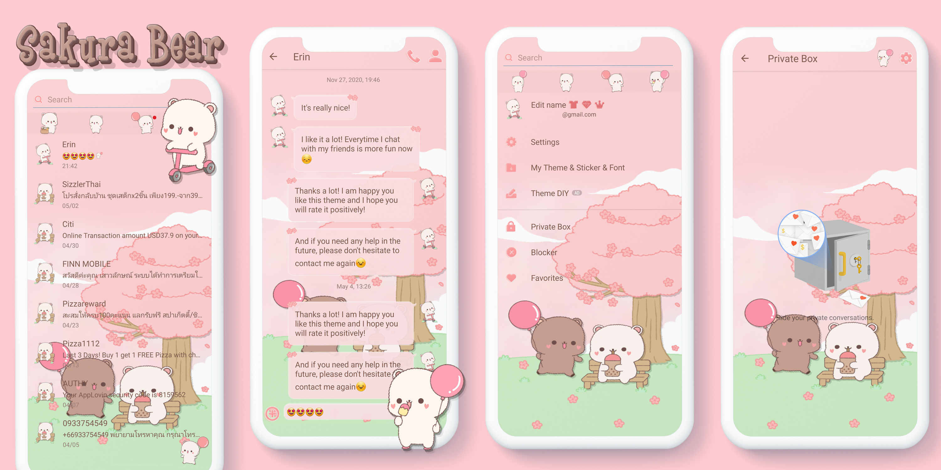 اسکرین شات 1 برنامه SMS Theme Sakura Bears message