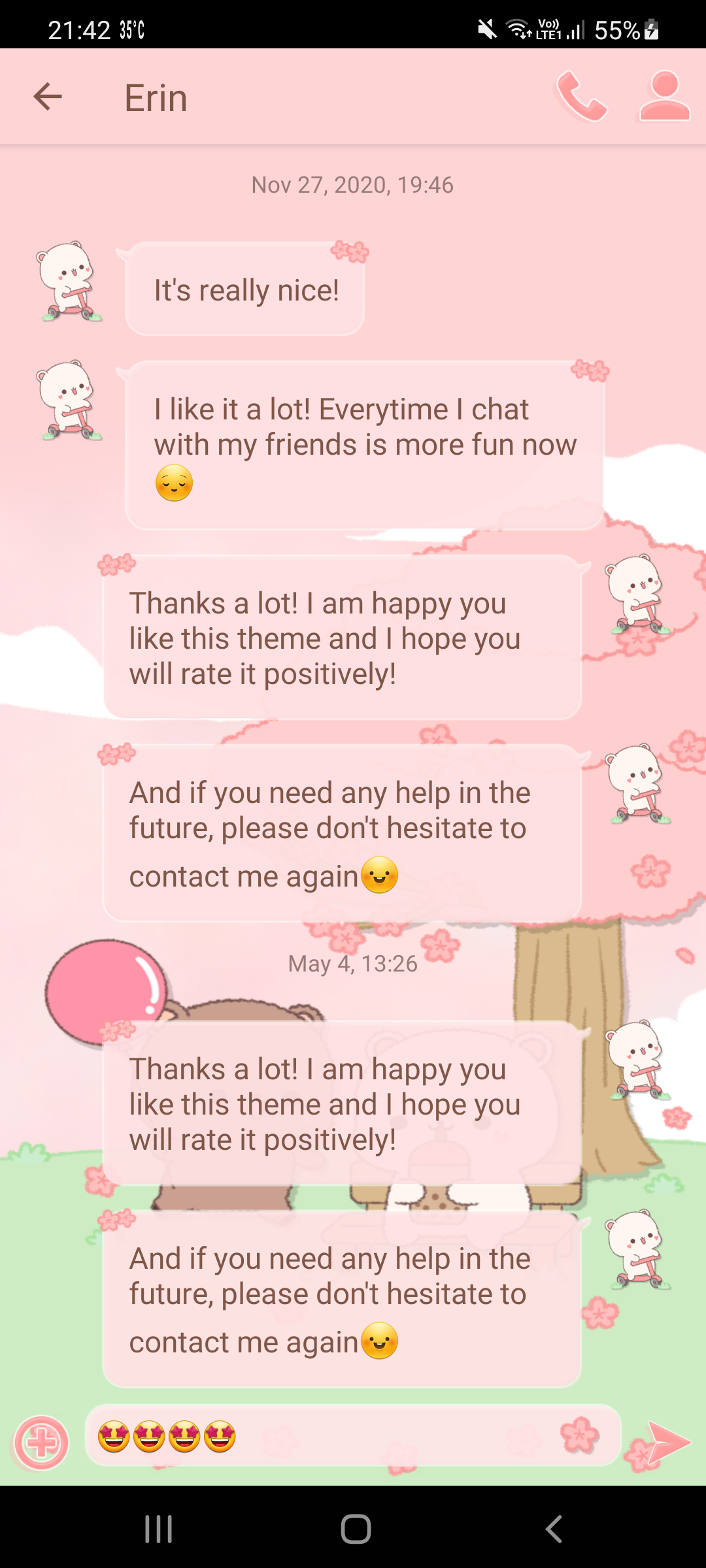 اسکرین شات 5 برنامه SMS Theme Sakura Bears message