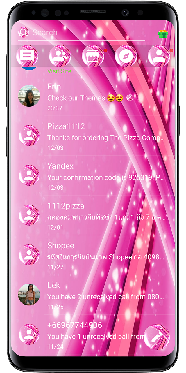 اسکرین شات 2 برنامه SMS Theme Sparkling Pink love