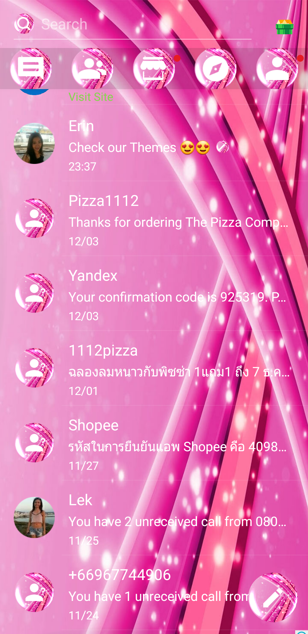 اسکرین شات 6 برنامه SMS Theme Sparkling Pink love