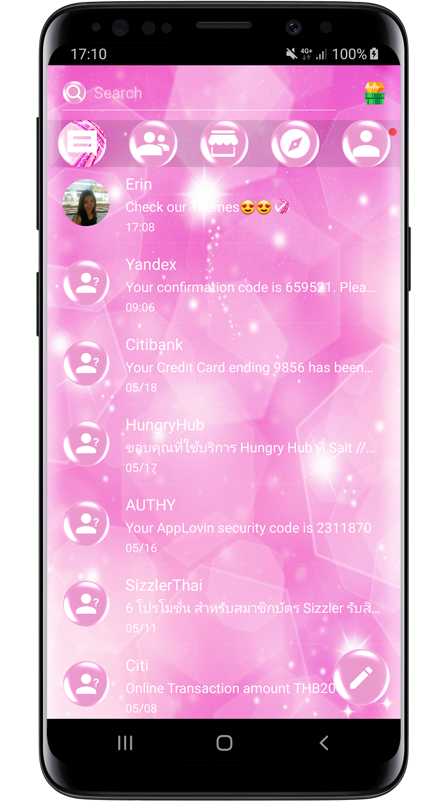 اسکرین شات 2 برنامه SMS Theme Sparkling Pink 2
