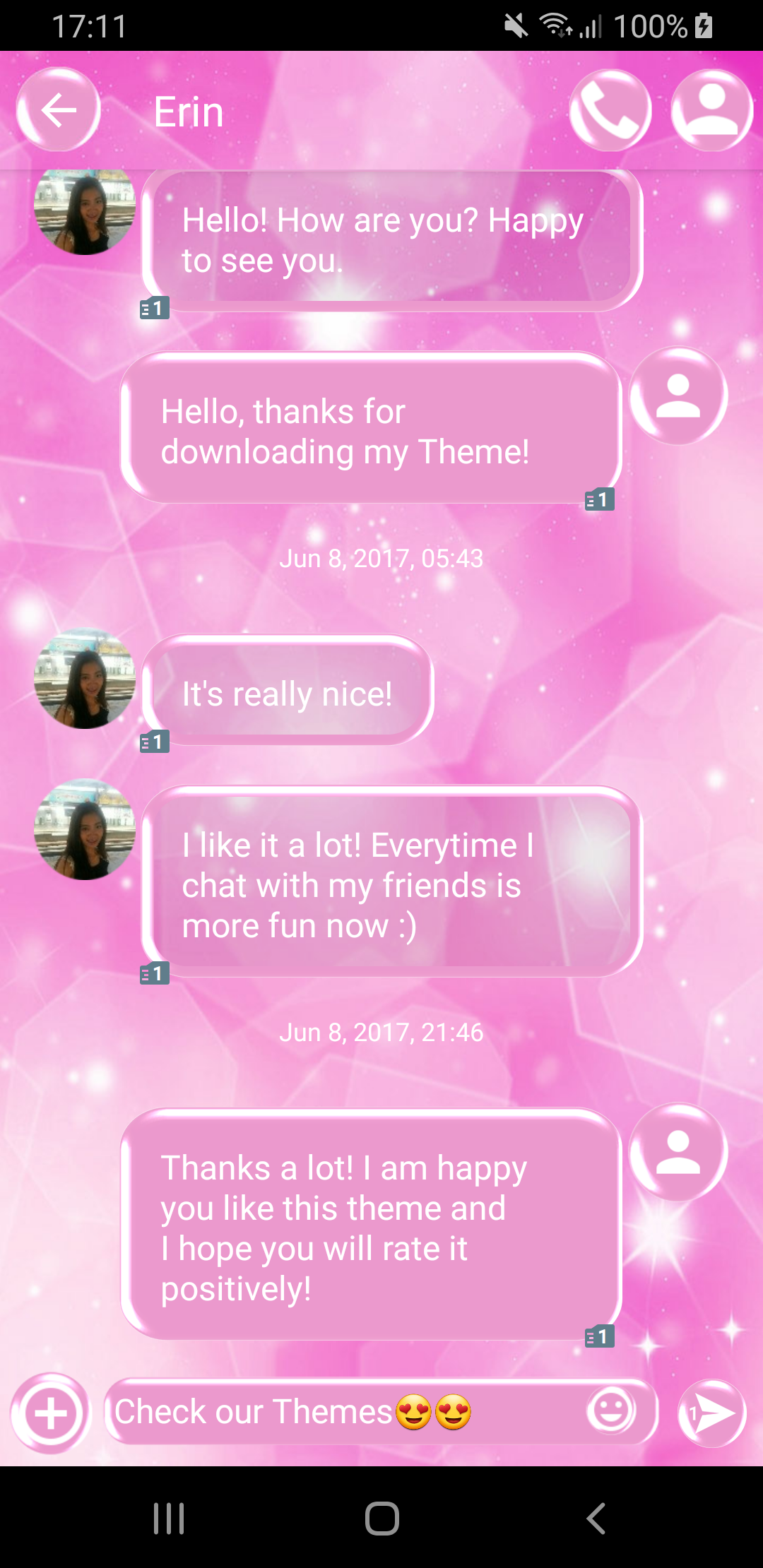 اسکرین شات 5 برنامه SMS Theme Sparkling Pink 2