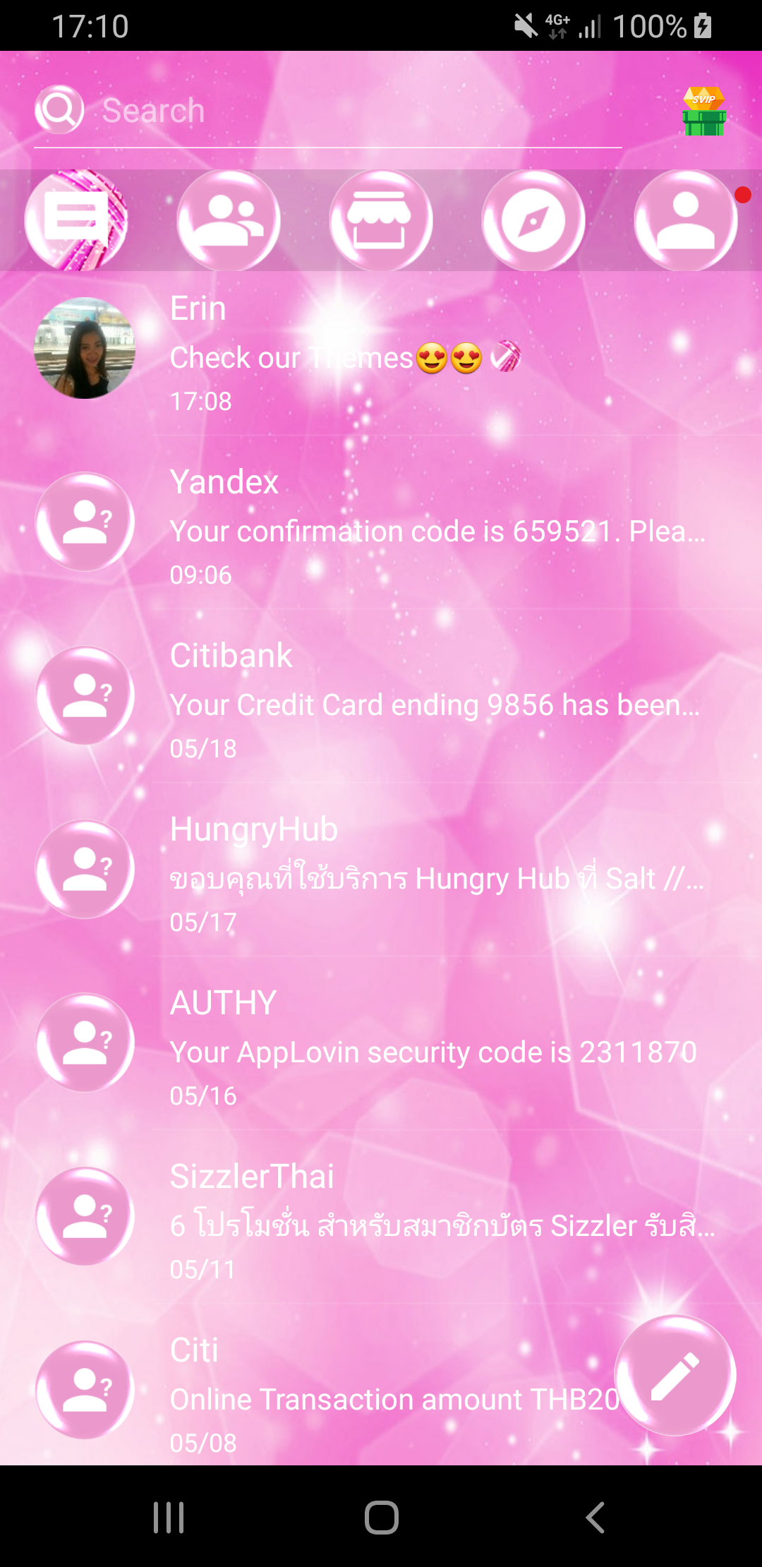 اسکرین شات 6 برنامه SMS Theme Sparkling Pink 2