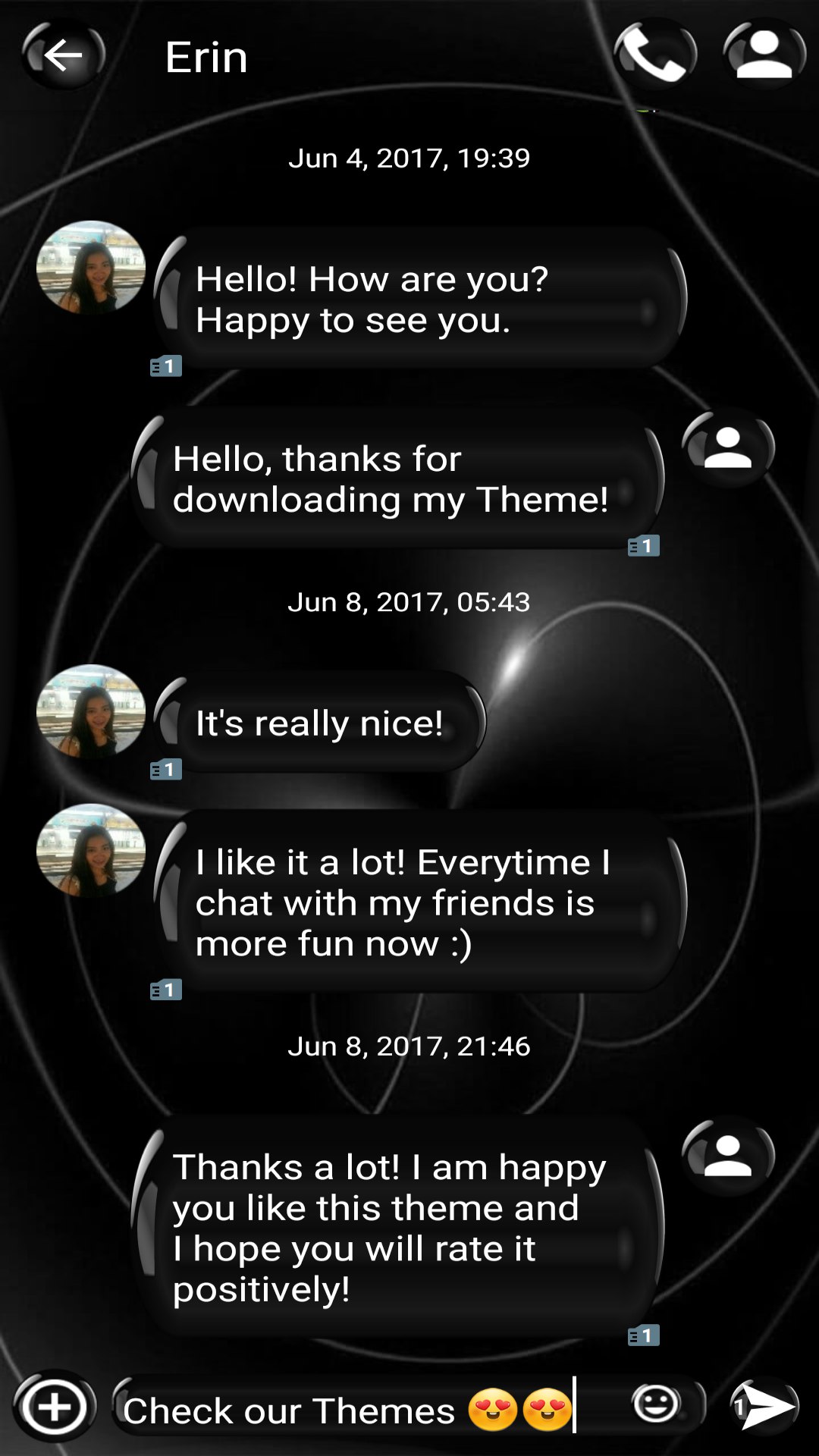 اسکرین شات 5 برنامه SMS Theme Sphere Black - chat