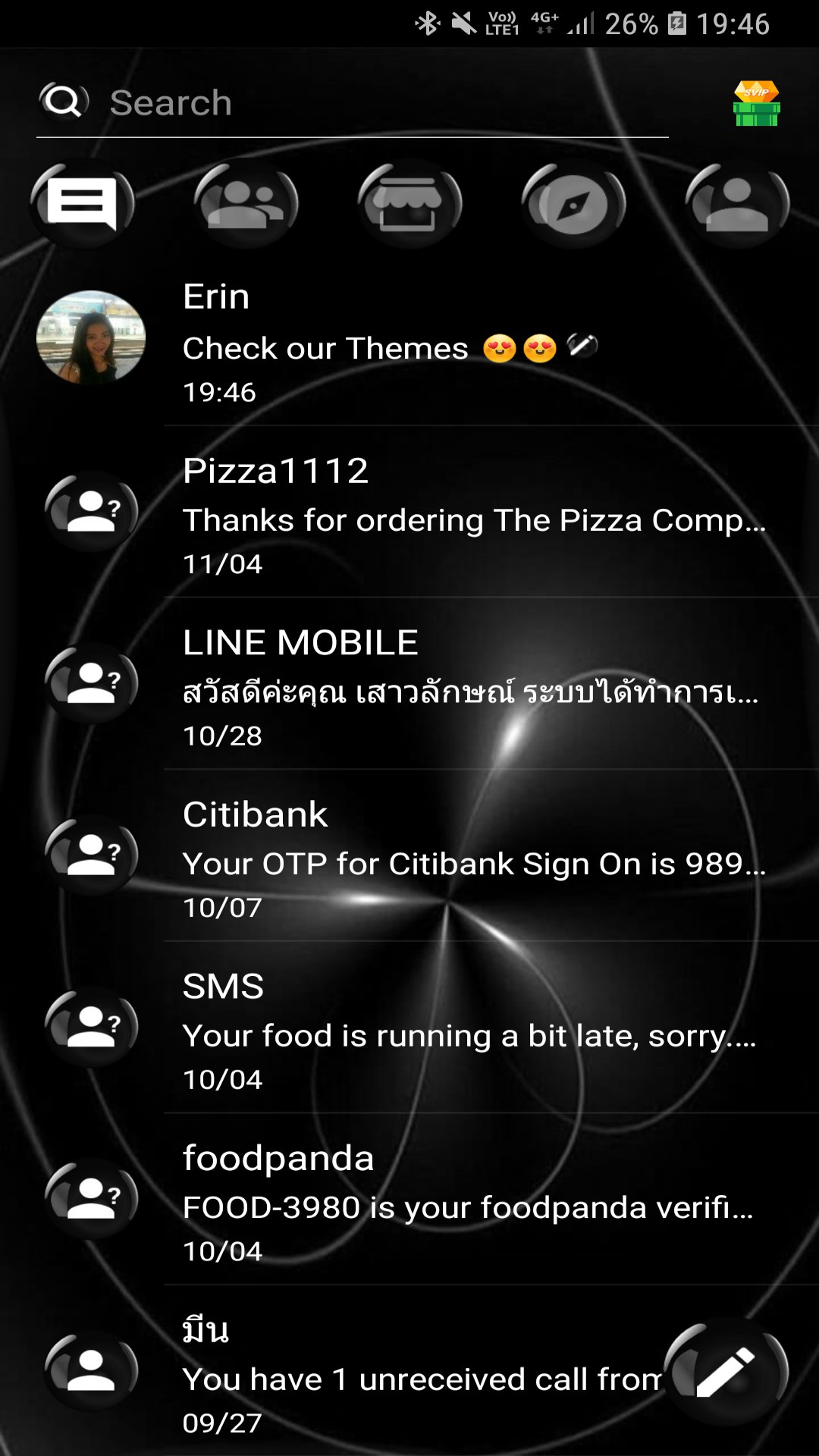 اسکرین شات 6 برنامه SMS Theme Sphere Black - chat