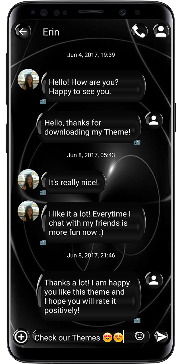 اسکرین شات 1 برنامه SMS Theme Sphere Black - chat
